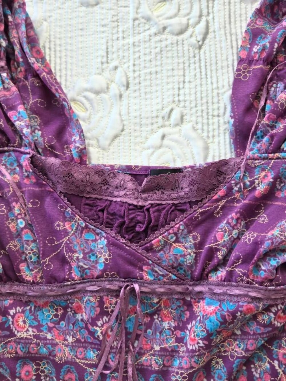 Y2K Purple Floral Babydoll Cami Top - Picture 3 of 5